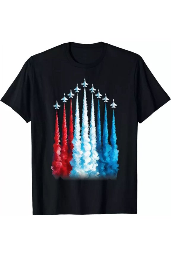 Fighter Jets American Flag For 4Th Of July Patriotic Cool Gift T-Shirt, Vintage Birthday Gift