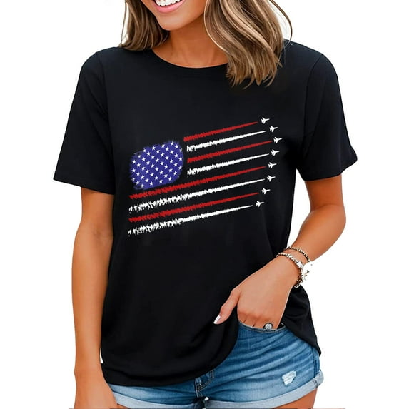 Fighter Jets with USA American Flag 4th of July Celebration T-Shirt Black 4X-Large