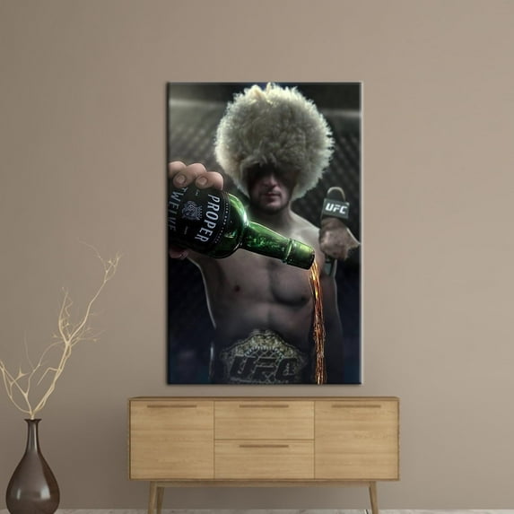 Fighter Motivation Wall Art, Famous Art, Khabib Nurmagomedov Poster, Khabib Nurmagomedov, Khabib Art, Gym Workout Canvas Art, Canvas Wall Decor - White Framed