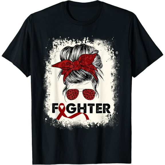 Fighter Multiple Myeloma Cancer Awareness Burgundy Messy Bun T-Shirt100%cotton