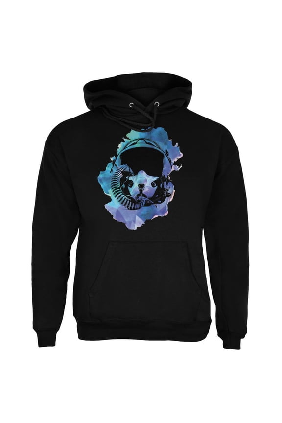 Fighter Pilot Helmet Hipster Watercolor Black Adult Hoodie - Medium