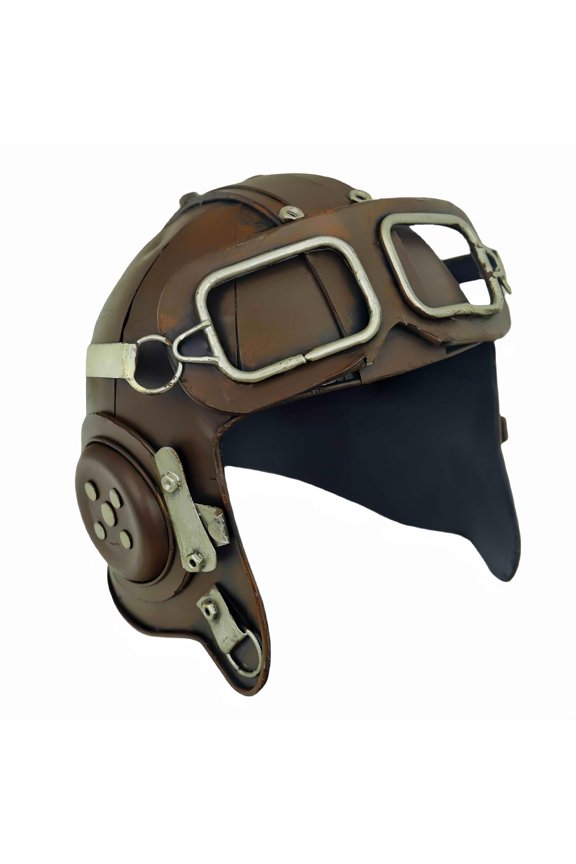 Fighter Pilot Helmet Model Decorative Metal Sculpture Handmade Vintage Style Aviator Hat Art Object Collectible Model Decor, Aviation Air Force Flying Man Miniature Hat Gift