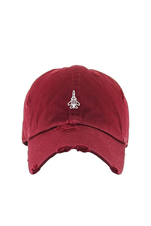 Fighter Plane Vintage Baseball Cap Embroidered Cotton Adjustable Distressed Dad Hat Maroon