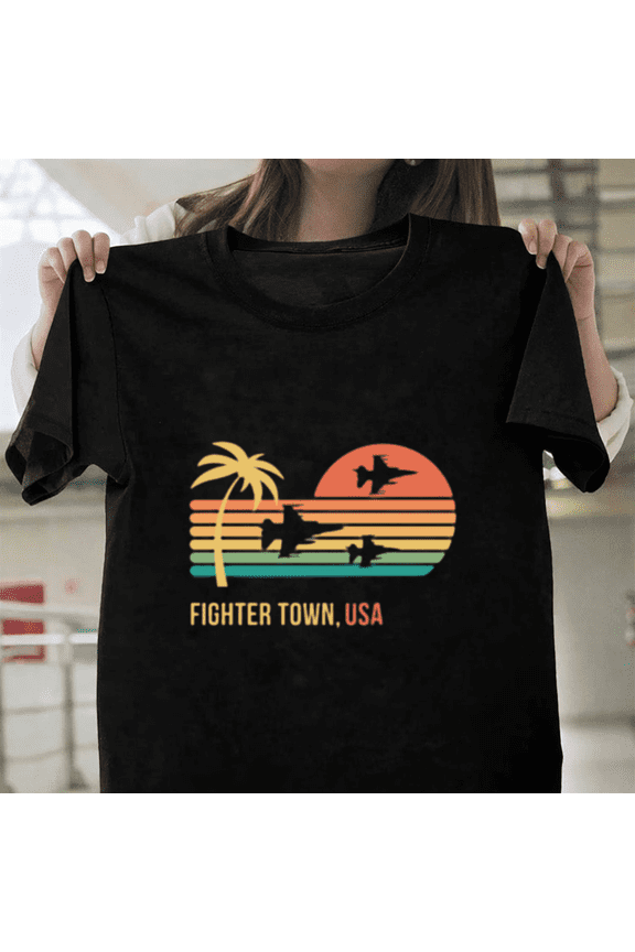 Fighter Town USA Military Jet Fighter Pilot Naval Base Aviation Unisex T-Shirt, up to size 3XL.