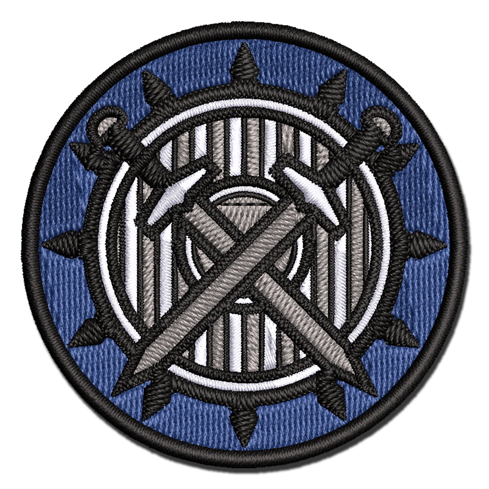 Fighter Warrior Sword and Shield Applique Multi-Color Embroidered Hook & Loop Patch - 3.5 Inch Large