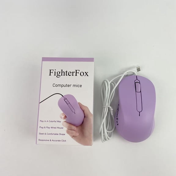 FighterFox Computer mice,Wired Mouse - USB Computer Mouse, Attached USB Cord for Laptops, Notebooks - Purple