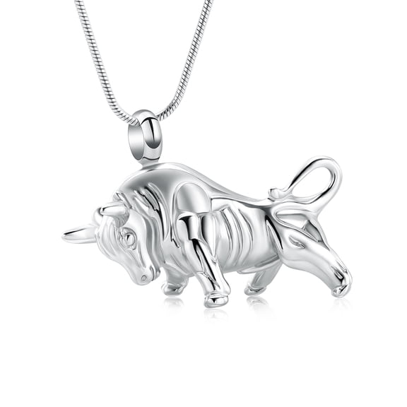 Fighting Bull Pendent for Ashes and Chain Cremation Jewelry for Ashes Holder Memorial Jewelry