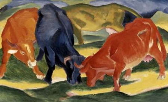 Fighting Cows Canvas Art - Franz Marc (24 x 36)