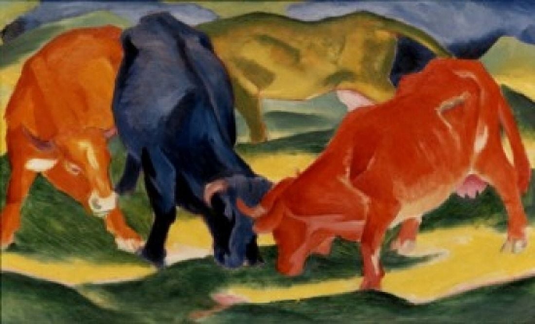 Fighting Cows Franz Marc (1880-1916 German) Canvas Art - Franz Marc (24 x 36)