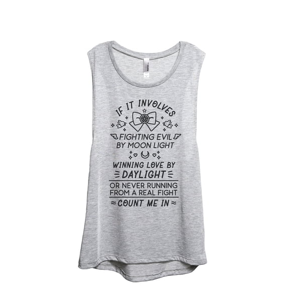 Fighting Evil By Moon Light Love By Daylight Count Me In Women's Fashion Sleeveless Muscle Workout Yoga Tank Top Sport Grey L
