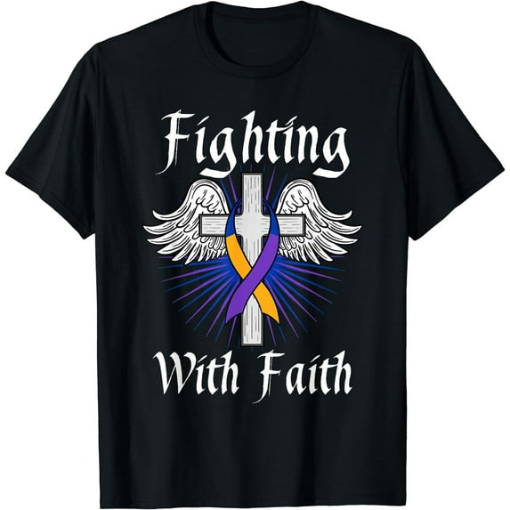 Fighting Faith Bladder Cancer Purple Blue And Yellow Dysuria T-Shirt Black 2X-Large