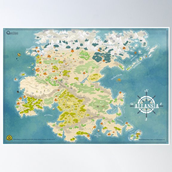Fighting Fantasy World Allansia Continent Poster Wall Art, Modern Wall Decor, 24x36 UNFRAMED