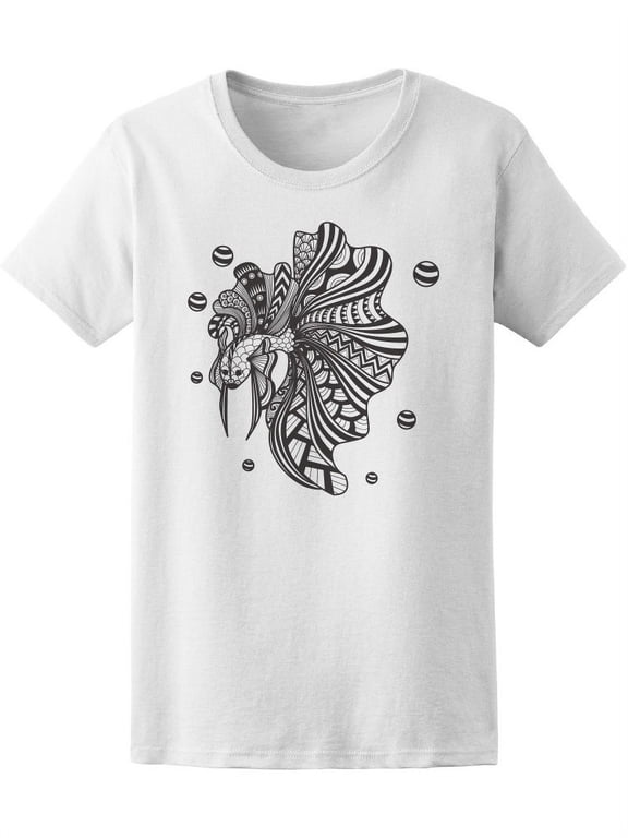 Fighting Fish Drawing T-Shirt Women -Image by Shutterstock, Female Medium