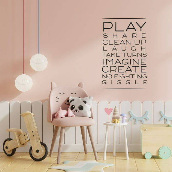 No Fighting Play Share Laugh Playroom Rules Play House Playmates Nursery Quotes Saying Wall Art Sticker Designs Vinyl Stickers For Home House Walls Rooms Window Bedroom Decoration Size (20x14 inch)