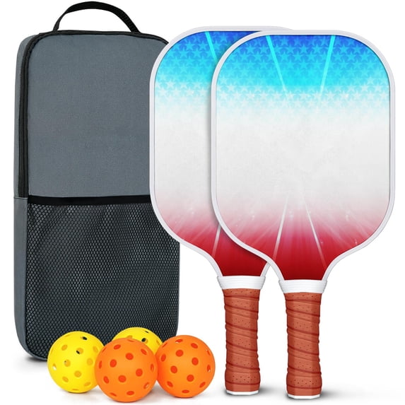 Fighting Series Pickleball Paddles Set Of 2, Fiberglass Surface, 4 Balls & Bag