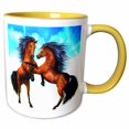 thumbnail image 1 of 3drose, Fighting Stallions Two Very Beautiful Stallions Reared Up in Battle, 11oz Two-tone Yellow Mug, 1 of 6