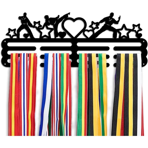 Fighting Theme Medal Rack Wall Mounted Tiered Medal Hanger Holder Star Heart Medal Rack Display Rack Sports Medal Ribbon Hangers for DIY