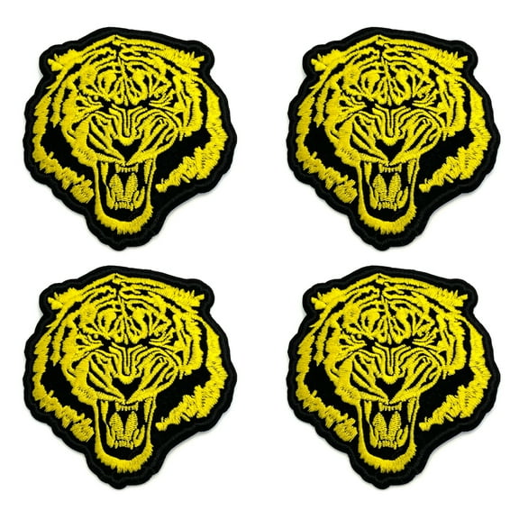 Fighting Tiger Iron-on Patch Applique, 4" x 3.75" Black and Yellow, 4 Count by Gwen Studios
