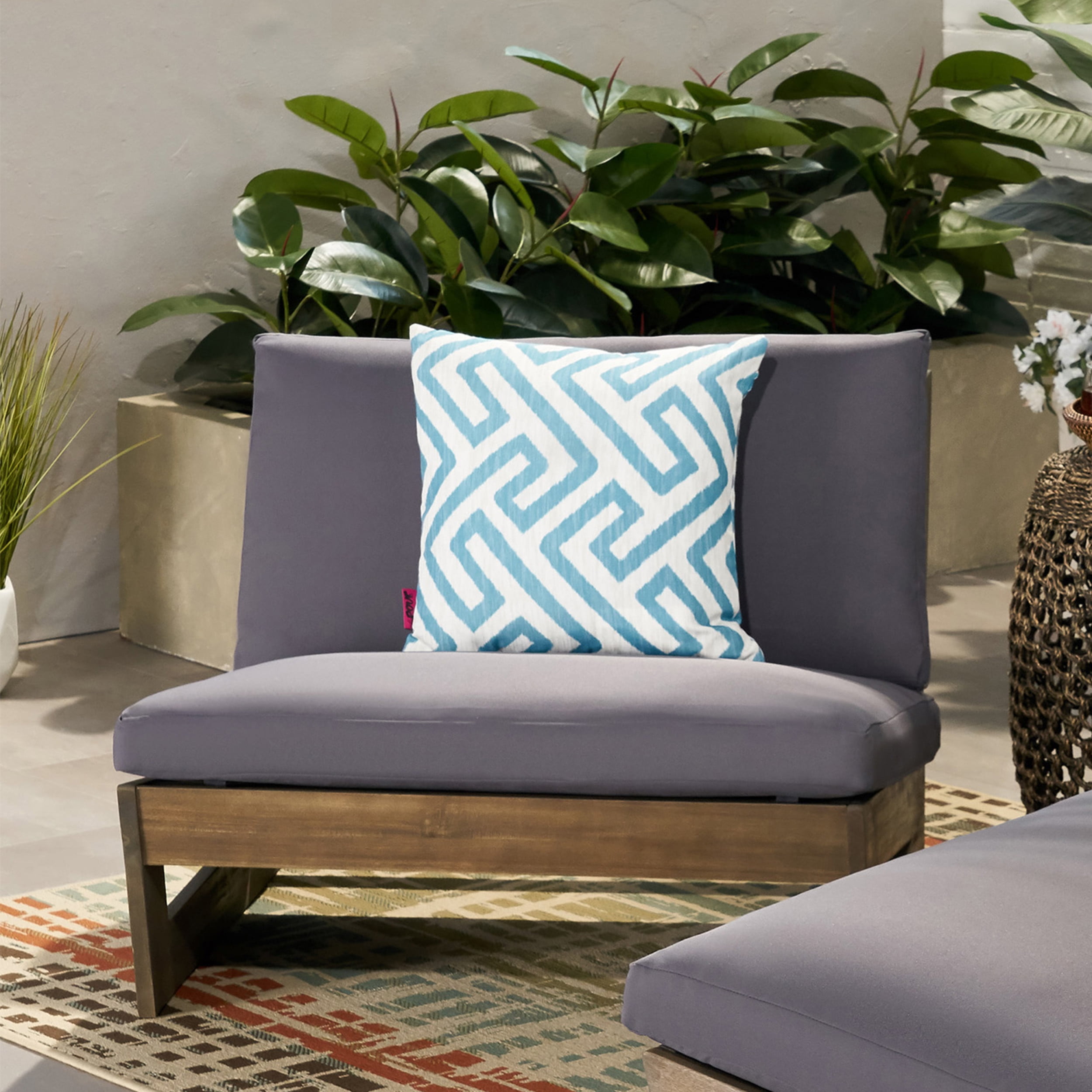 Figi Acacia Wood Outdoor Club Chair with Cushions Gray and Dark Gray