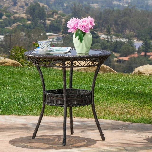 Figi Brown Outdoor Table with Glass Top