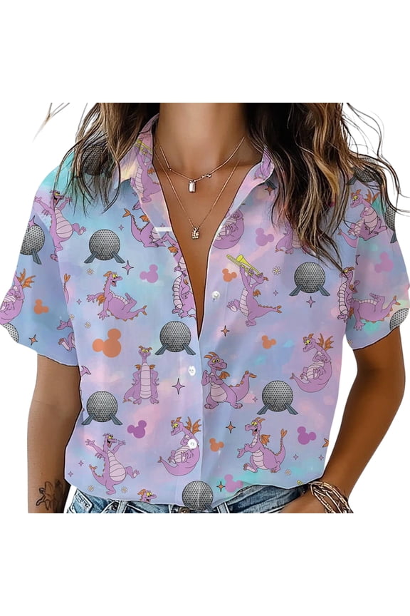 Figment Hawaiian Shirt, Figment With Epcot Hawaiian Shirt, Figment Button Up, Disney Figment Shirt, Figment Dragon Shirt, Disney Summer Tee