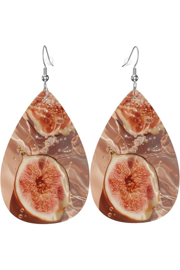 Figs Top In Water Earrings for Women PU Leather Dangle Earrings, Lightweight Leather Teardrop Dangly Ear Pendants Jewelry Gift[e649]