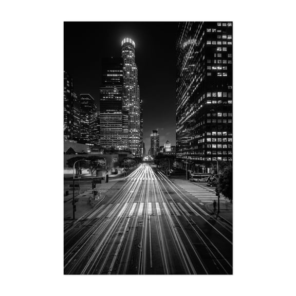 Figueroa & 5th B&W - Los Angeles California Photography Black and White City Cityscape Nightlife Street Photography Architecture Skyline Unframed Wall Art Print 4 x 6 inches