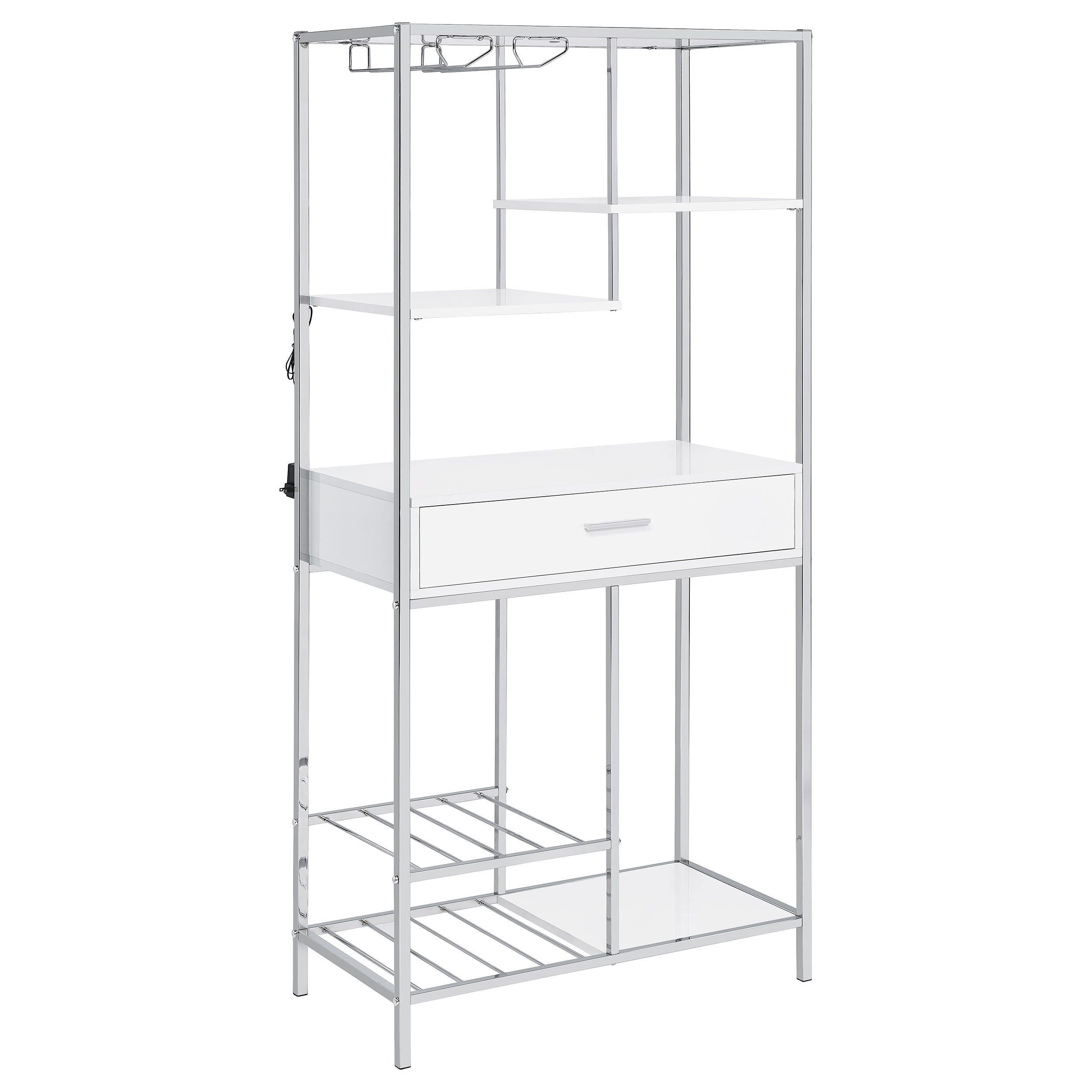 Figueroa White and Chrome Modern Bar Cabinet with Drawer
