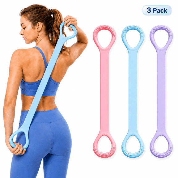 KOYMISKU 3 Pack Figure 8 Resistance Bands with Handles, Exercise Stretch Bands for Arms, Shoulders, Back & Legs