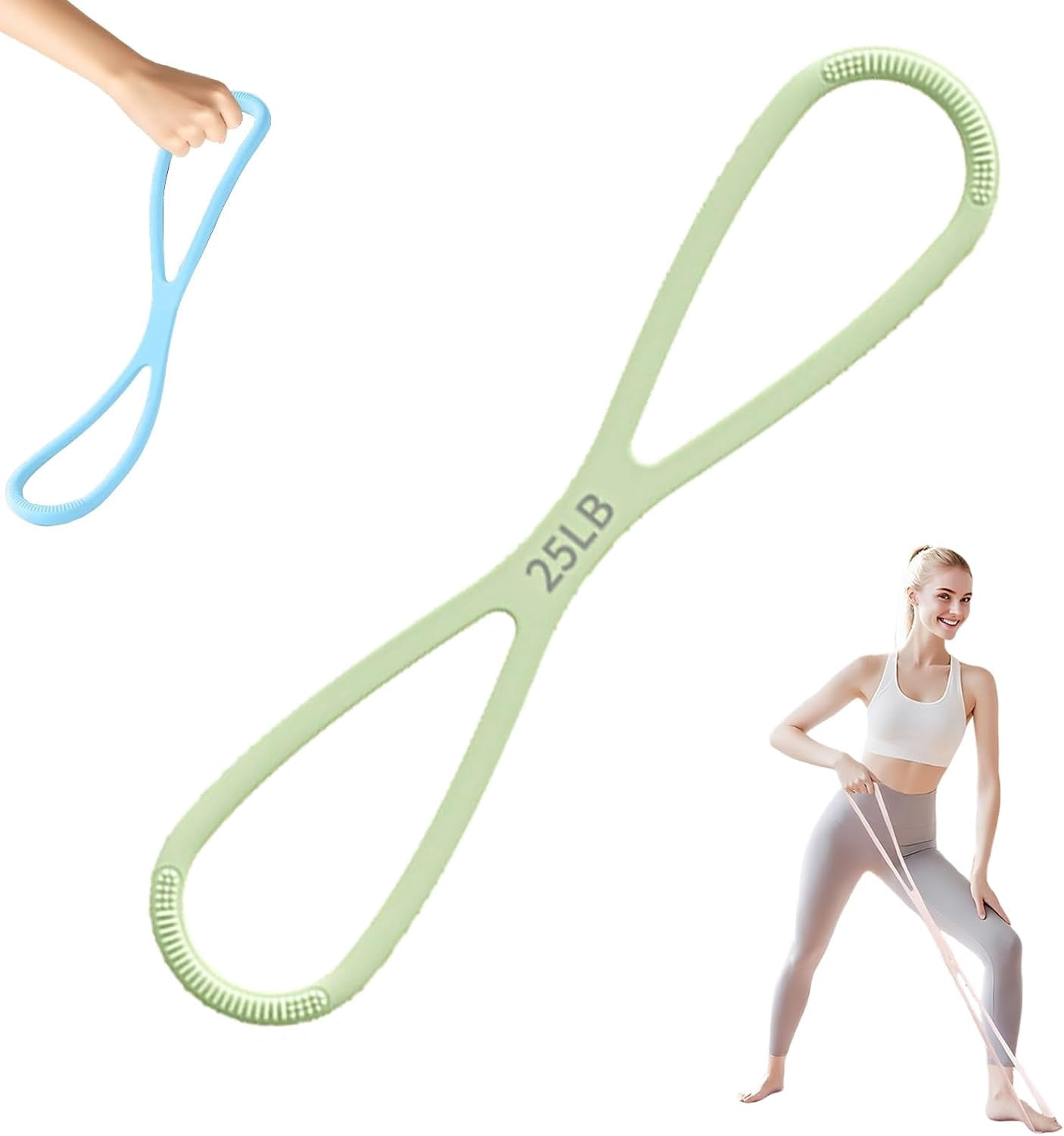 Figure 8 Resistance Bands – 3-Level Strength Training Band (15/25/35 lbs) with Handles, Natural Latex, Non-Slip Grip, Portable for Home Gym, Yoga, Pilates & Travel