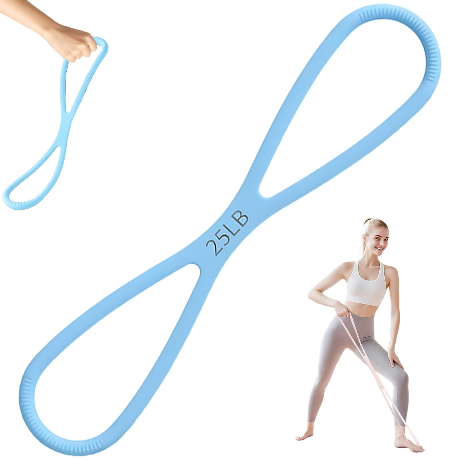 Figure 8 Resistance Bands – 3-Level Strength Training Band (15/25/35 lbs) with Handles, Natural Latex, Non-Slip Grip, Portable for Home Gym, Yoga, Pilates & Travel