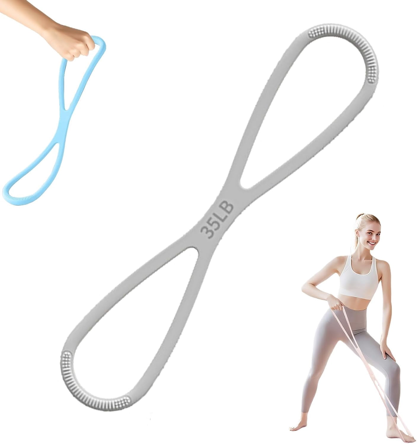 Figure 8 Resistance Bands – 3-Level Strength Training Band (15/25/35 lbs) with Handles, Natural Latex, Non-Slip Grip, Portable for Home Gym, Yoga, Pilates & Travel