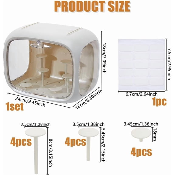 Figure Display Case Adjustable Rectangle Display Box White Dustproof Showcases with Lids Door and 12 Pcs Displaybase for Minifigure Anime Modle Show 24x16x18cm
