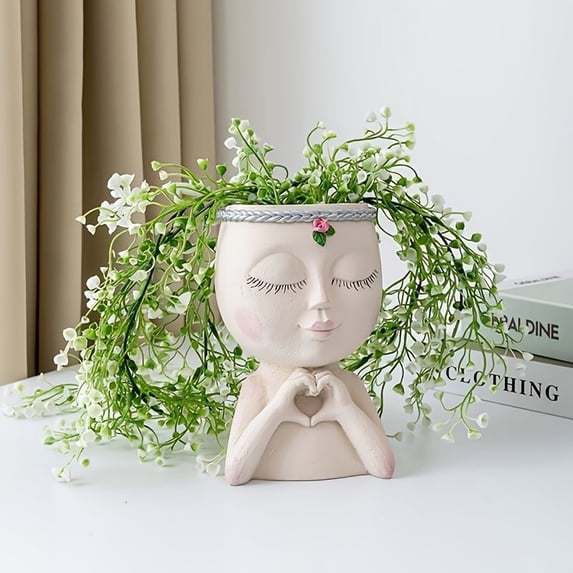 Figure Flower Pot, Female Face Statue Vase Planter Decorations for Indoor Home or Outdoor Garden Patio