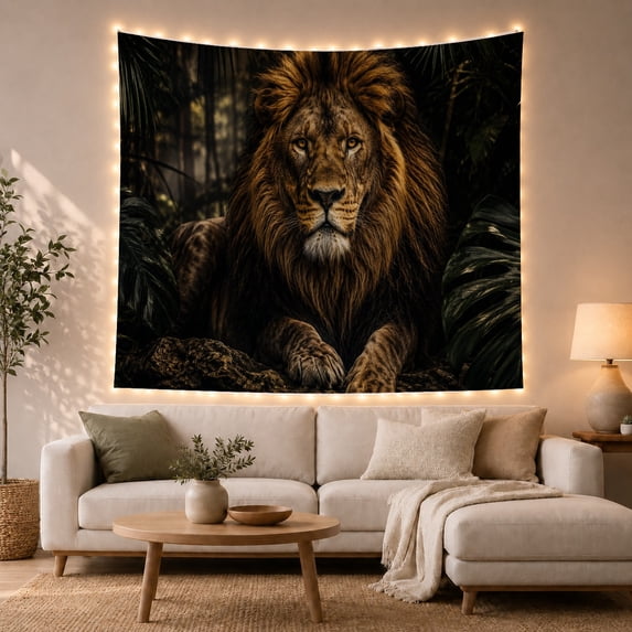 Figure Lion Thick with Flowing Mane Shades Amber, Mystical Fantasy for Space Lovers, Galaxy Room Decor, Mother'S Day Gift, Tapestry Wall Hanging for Bedroom and Dorm