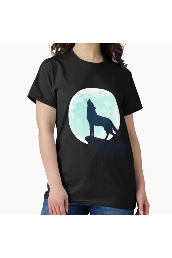 Figure Of Wolf Minimal Night Creature Wilderness Silhouette Art Unisex T-Shirt, up to size 5XL