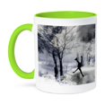 thumbnail image 1 of 3dRose, Figure Skater Silhouette Skating on a frozen pond in a beautiful winter snow scene, 11oz Two-Tone Green Mug, 1 of 7