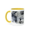 thumbnail image 1 of 3dRose, Figure Skater Silhouette Skating on a frozen pond in a beautiful winter snow scene, 15oz Two-Tone Yellow Mug, 1 of 7