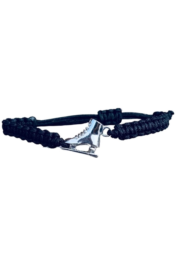 Figure Skating Charm Bracelet, Unisex Ice Skating Jewelry, Adjustable Skate Bracelet, Figure Skater Gift (Black)