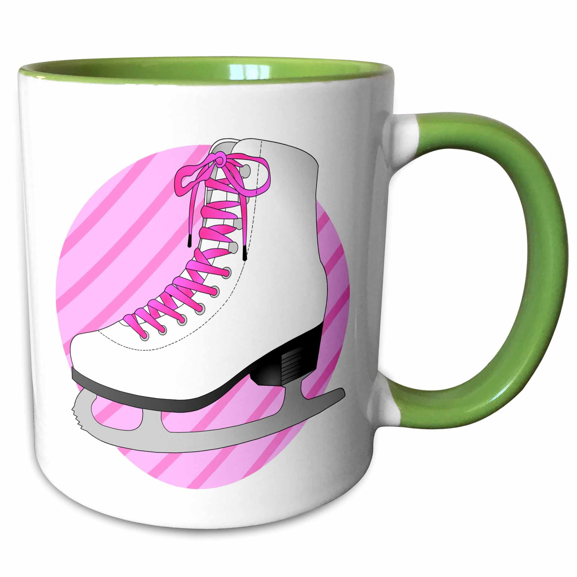 3dRose Figure Skating Gifts - Pink Ice Skate on Stripes - Two Tone Green  Mug, 11-ounce 