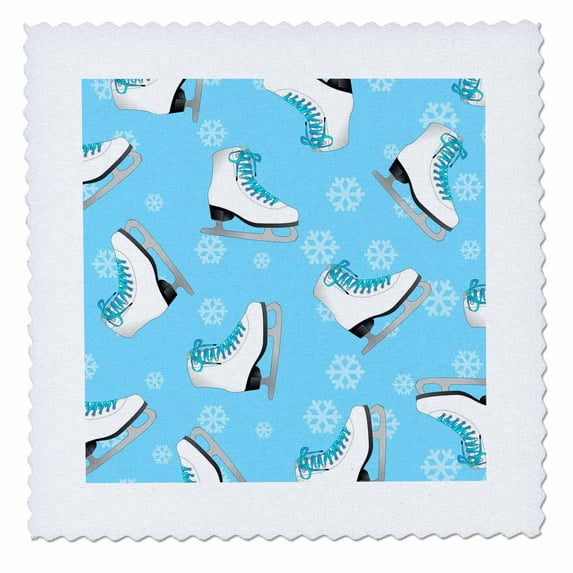 3dRose, Figure Skating - Skate and Snowflake Print - Ice Blue, 10x10 inch quilt square