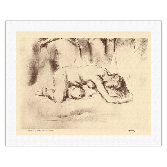 Figure Study - from Etchings and Drawings of Hawaiians - Vintage Drypoint Etching by John Melville Kelly c.1940s - Fine Art Rolled Canvas Print (Unframed) 20in x 26in