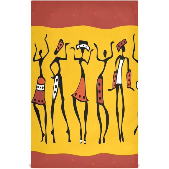 Figures of African Tea Towels Set of 1 Tribal Dancer Kitchen Dish Cloth with Hanging Loop, 18"x28"Lint-Free Absorbent Towel for Kitchen Drying Wiping and Cleaning