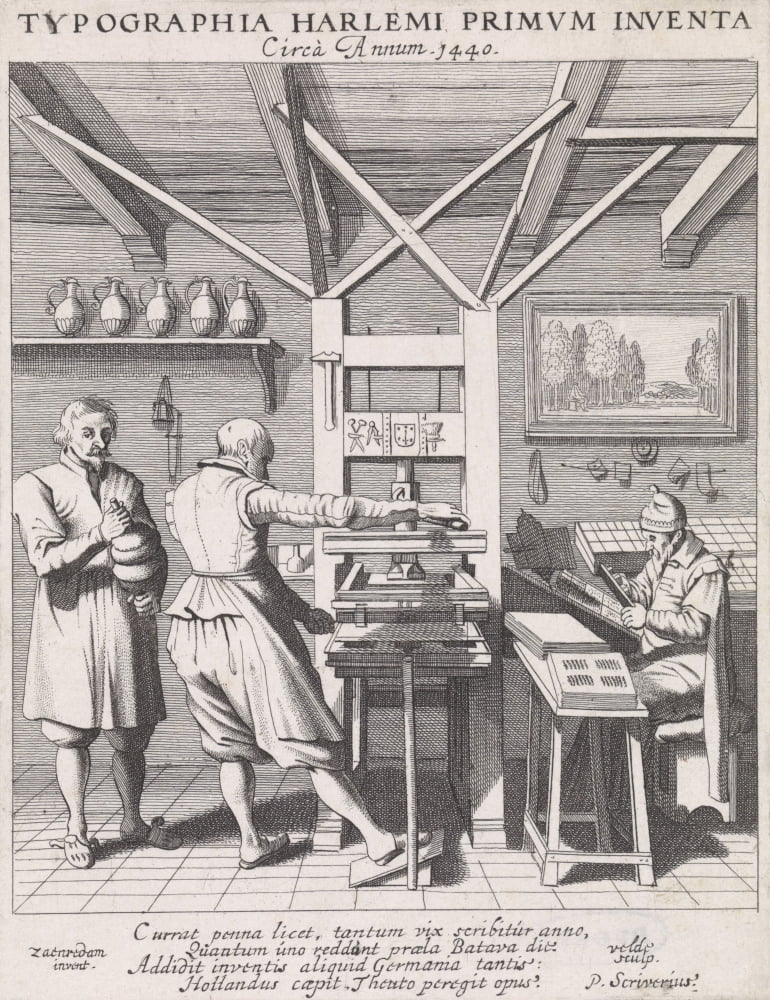Figures At A Press Canvas Art - (24 x 36)