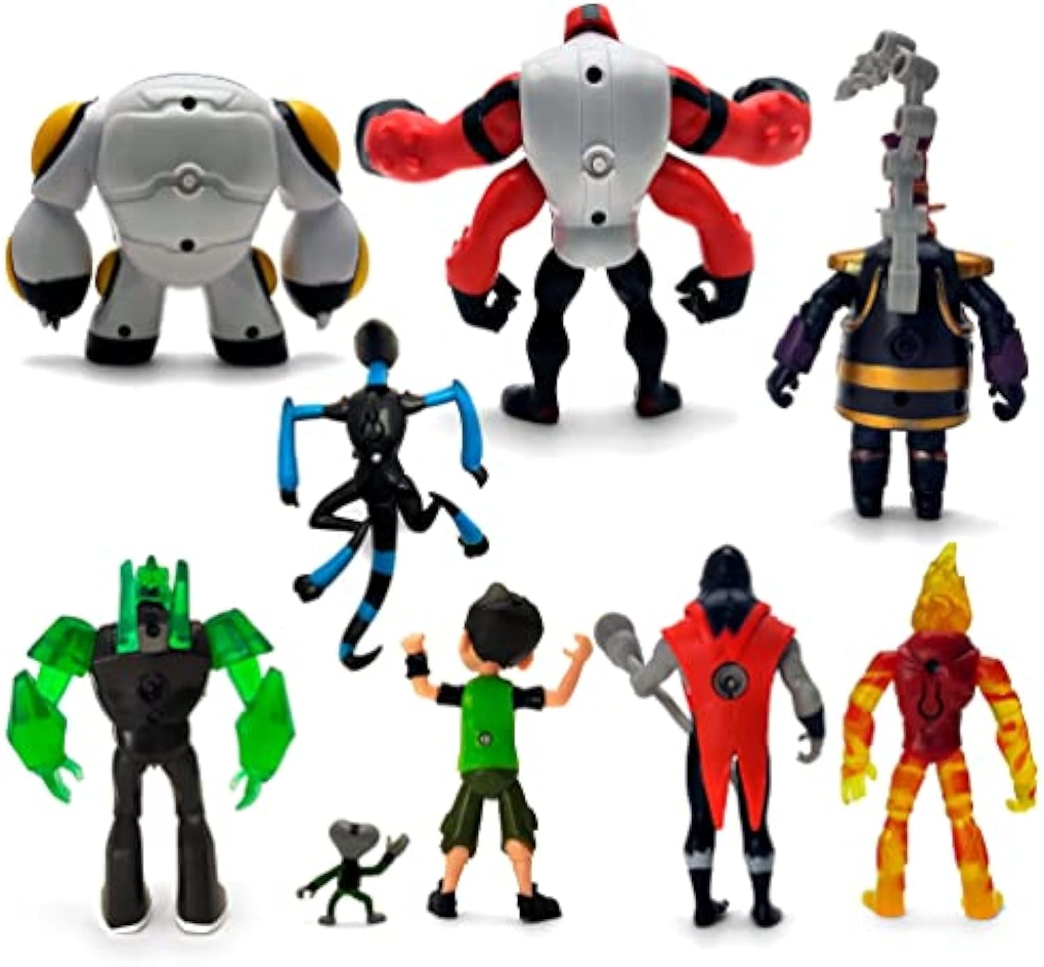 Figures Based on Ben 10 Action Figures Set of 9 Toys,Ben Tennyson, Four Arms, Grey Matter
