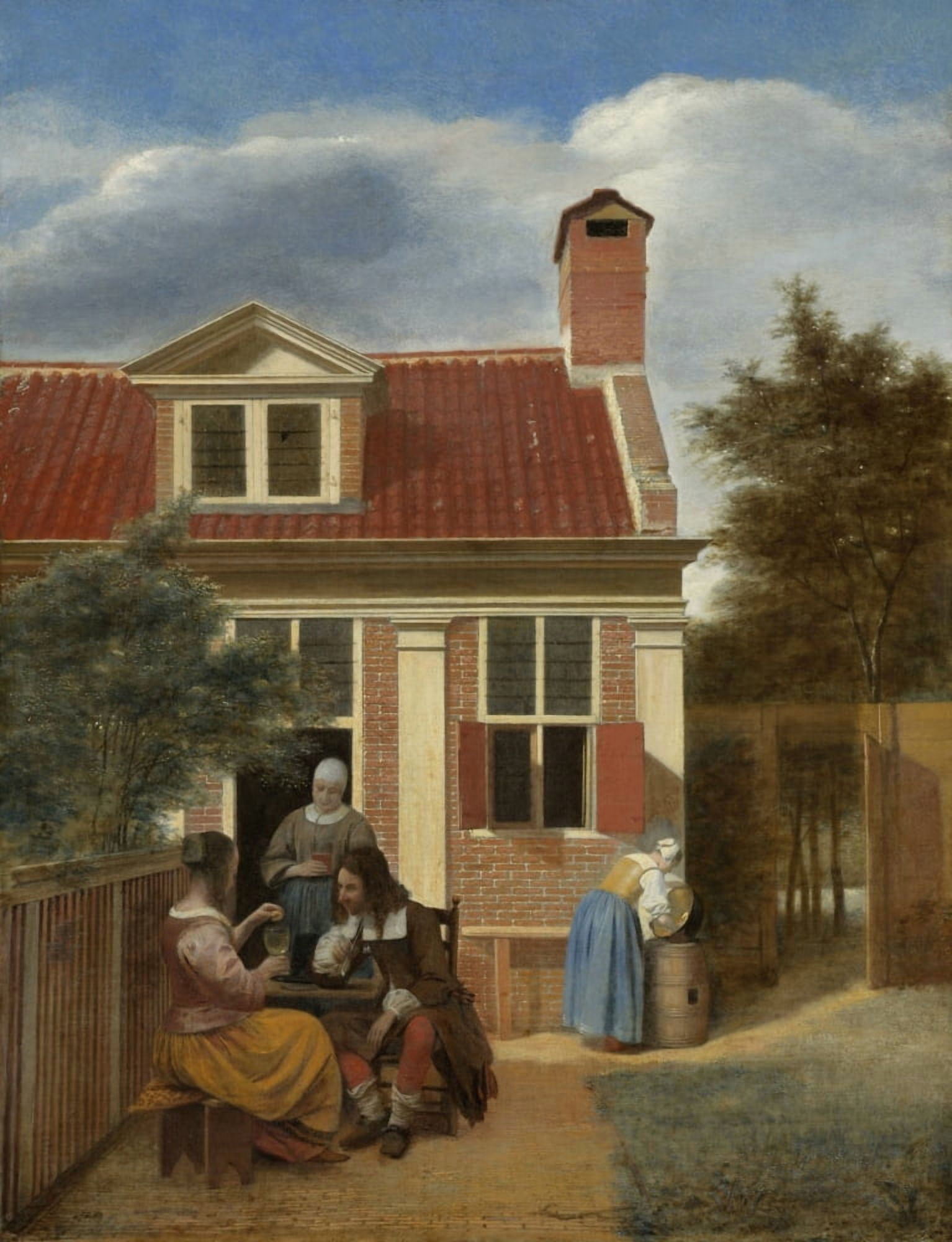 Figures In A Courtyard Behind A House Canvas Art - (18 x 24)