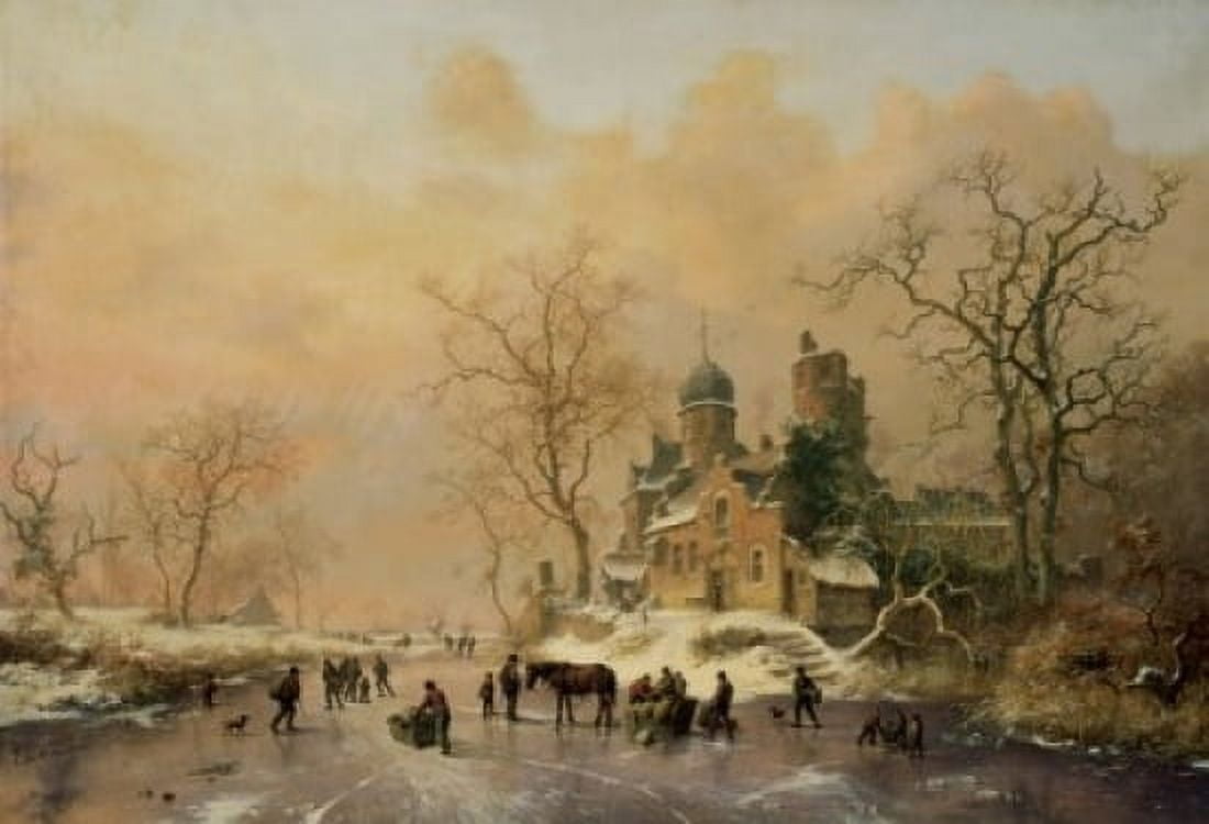 Figures On A Frozen Waterway #1 Frederik Marianus Kruseman (1817-1860 Dutch) Canvas Art - Frederik Marianus Kruseman (24 x 36)