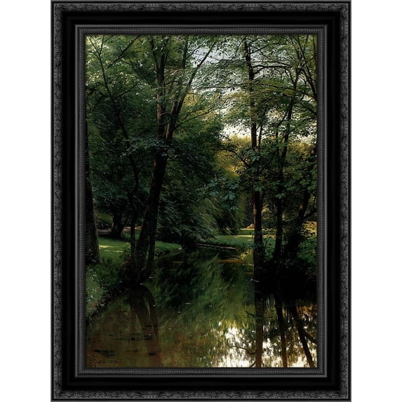 Figures Resting In A River Landscape 20x24 Black Ornate Wood Framed Canvas Art by Monsted, Peder Mork