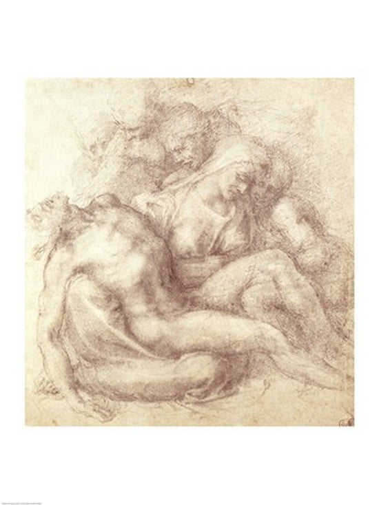 Figures Study for the Lamentation Over the Dead Christ 1530 Canvas Art - Michelangelo Buonarroti (18 x 24)