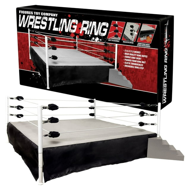 Figures Toy Company WWE AEW Compatible Wrestling Ring with Metal Posts